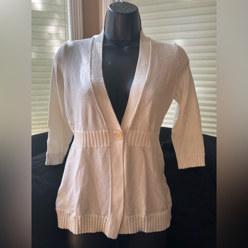 BCBGMaxAzria cream cardigan sweater with v-neck